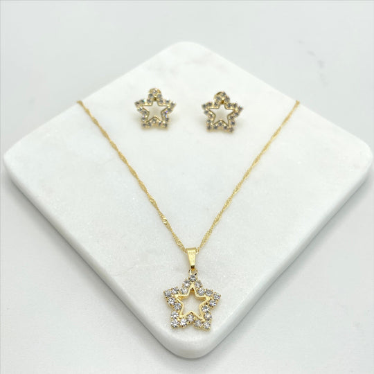 18k Gold Filled Singapore Star Necklace and Earrings Set