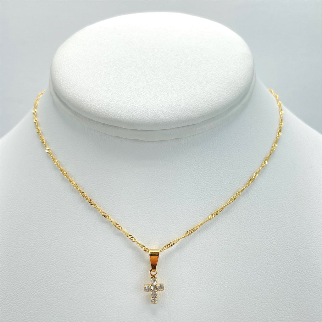 18k Gold Filled Singapure Cross Necklace and Earrings Set