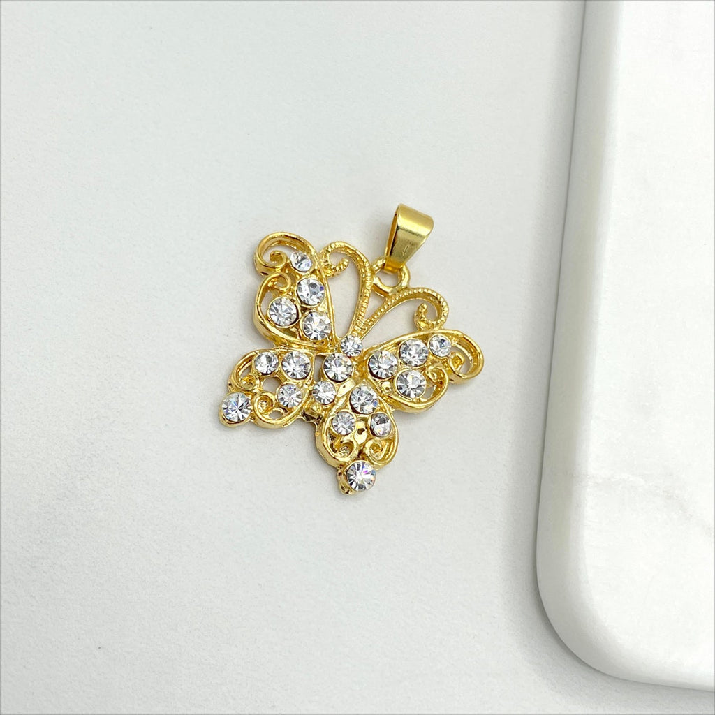 18k Gold Filled Cubic Zirconia Butterfly Design Pendant & Earrings Set