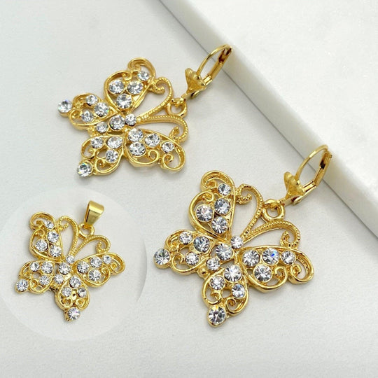 18k Gold Filled Cubic Zirconia Butterfly Design Pendant & Earrings Set
