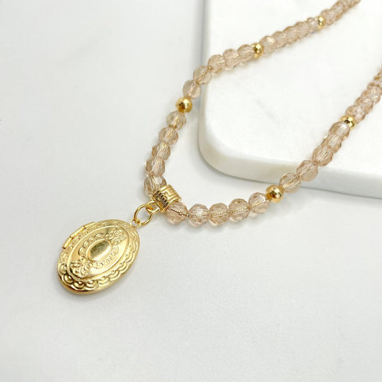 18k Gold Filled Photo Locket and Beads Necklace