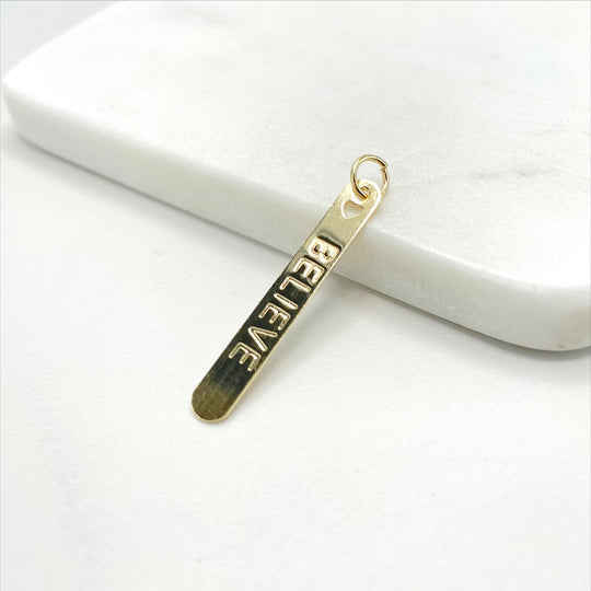 18k Gold Filled Believe Description Rectangular Pendant