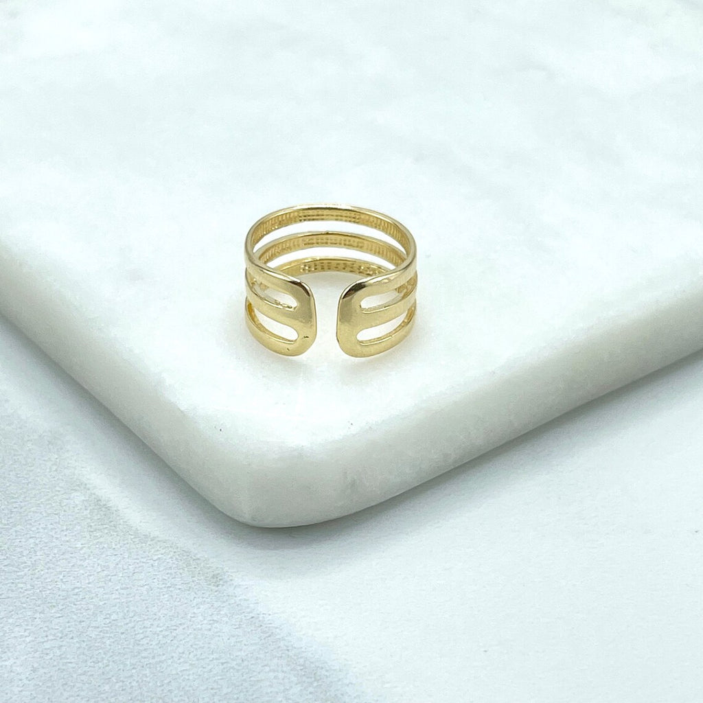 18k Gold Filled 3 Bar Design Cigar Band Adjustable Ring, Multi-Row Stacked Ring