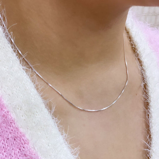925 Sterling Silver 1mm Box Chain, Dainty Chain, 18 Inches, Stamped 925