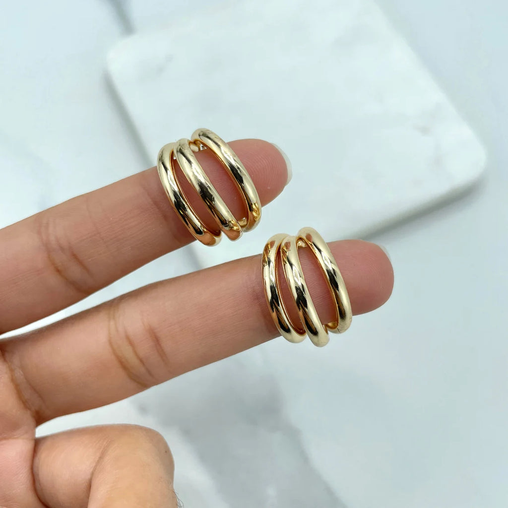 18k Gold Filled Three Hoops Layers 21mm Hoops Earrings