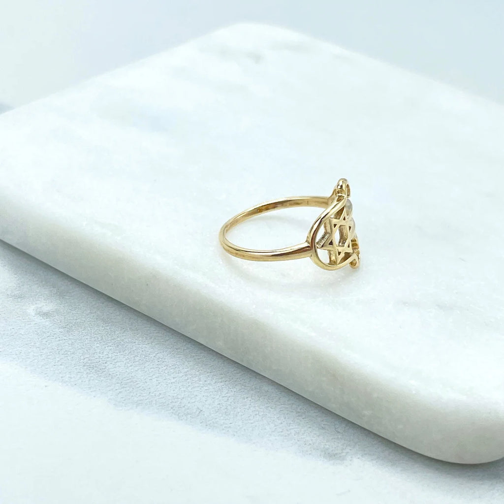 18k Gold Filled Front Cutout Hamsa Hand with Star Of David Ring