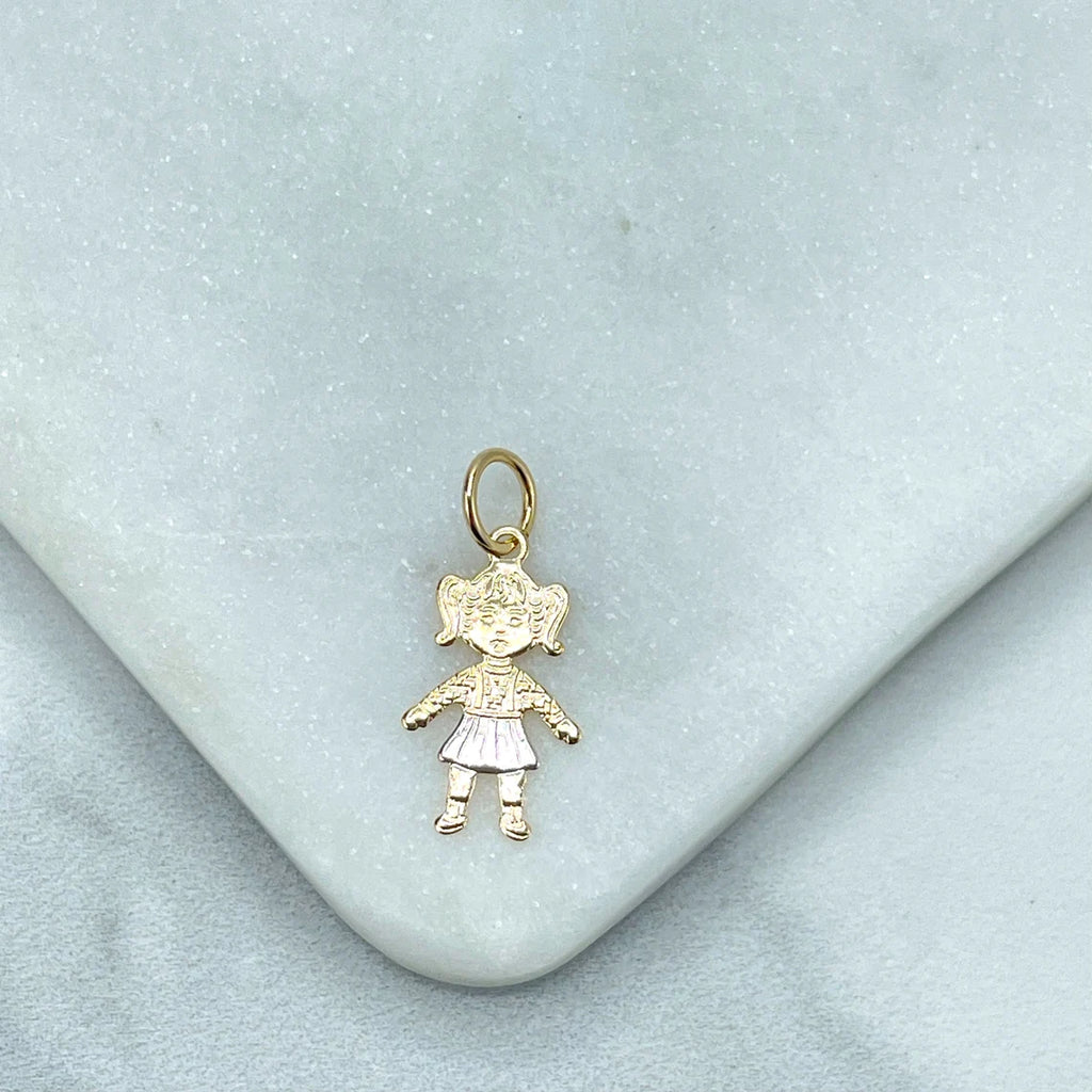18k Gold Filled Two Tone Texturized Little Girl, Daughter Charm