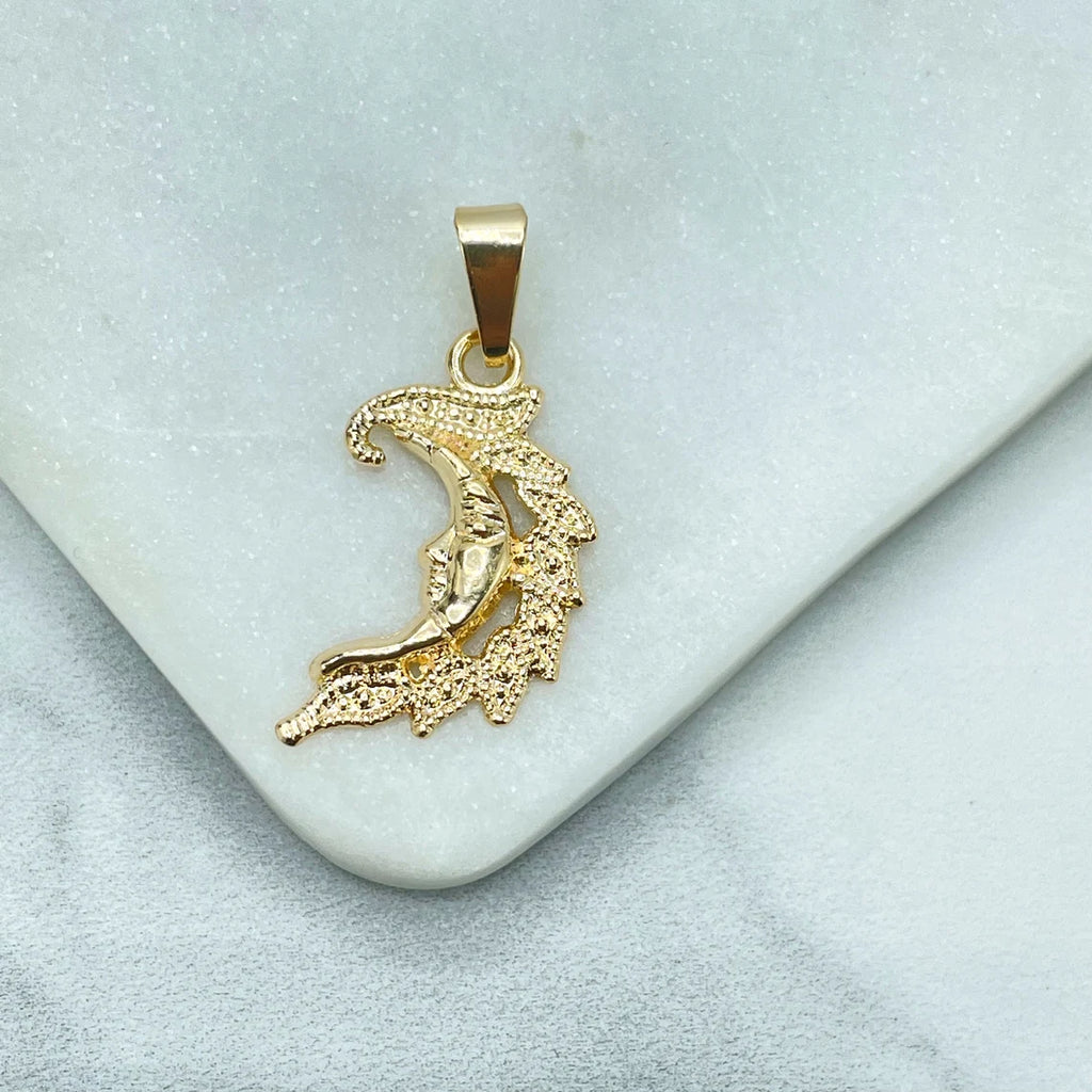 18k Gold Filled Texturized Half Moon with Side Face Pendant Charm