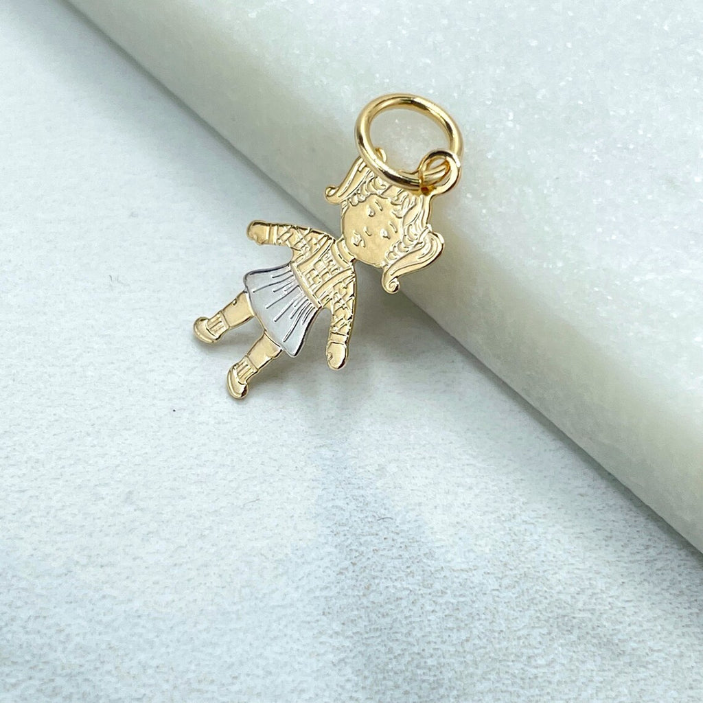 18k Gold Filled Two Tone Texturized Little Girl, Daughter Charm