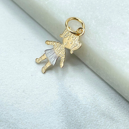 18k Gold Filled Two Tone Texturized Little Girl, Daughter Charm