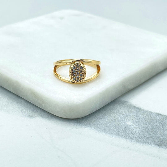 18k Gold Filled Cubic Zirconia Front Circle Double Cutout Line Ring