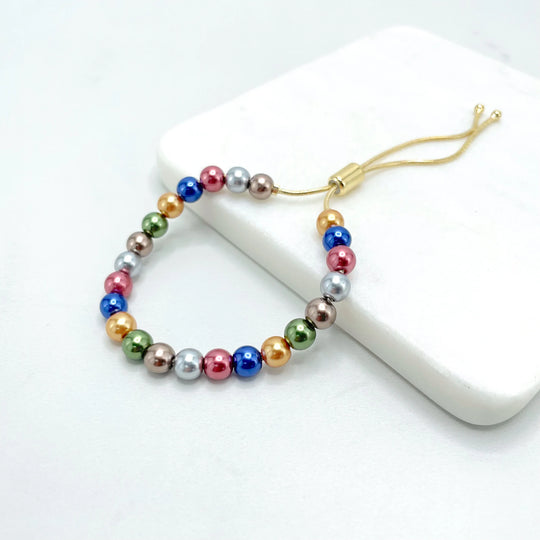 18k Gold Filled Colored Adjustable Beaded Bracelet