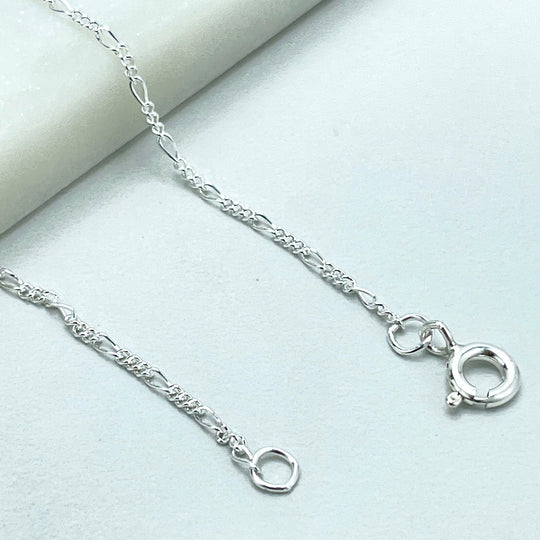 925 Sterling Silver 1mm Figaro Chain, Dainty Chain, 16 Inches Long, Stamped 925