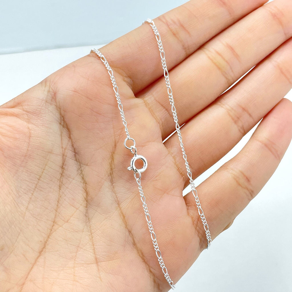 925 Sterling Silver 1mm Figaro Chain, Dainty Chain, 16 Inches Long, Stamped 925