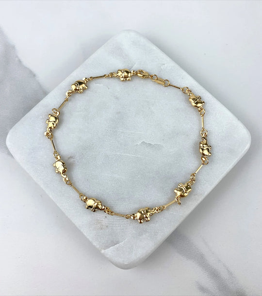 18k Golf Filled Linked Elephants Charms Anklet