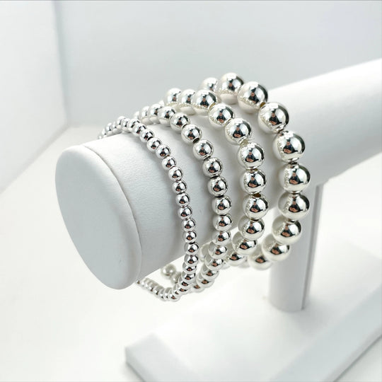 Silver Filled Beads Stretch Bracelet