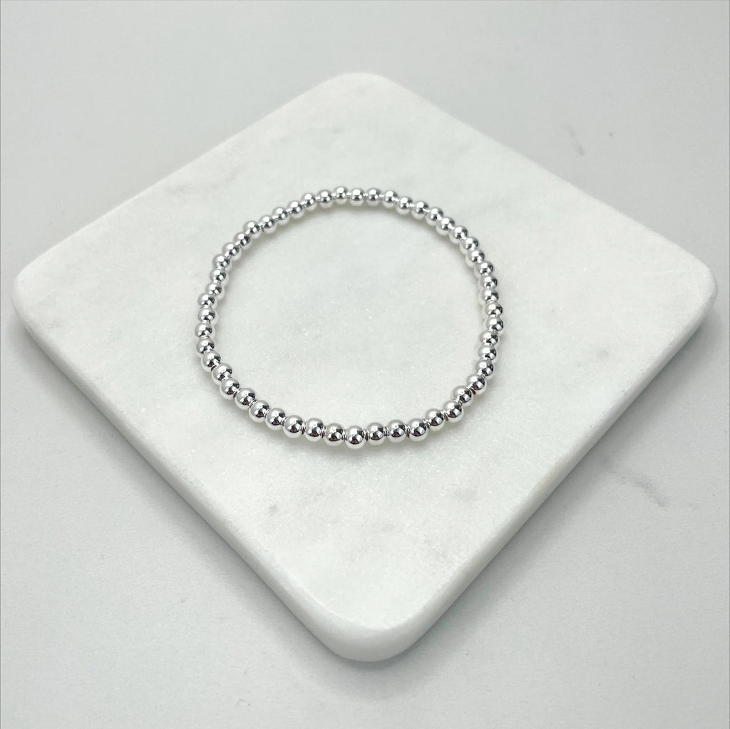 Silver Filled Beads Stretch Bracelet