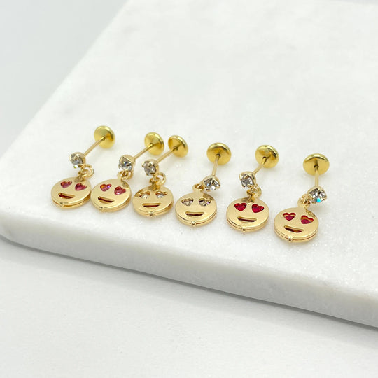 18k Gold Filled with CZ IN LOVE Face Dangle Earrings