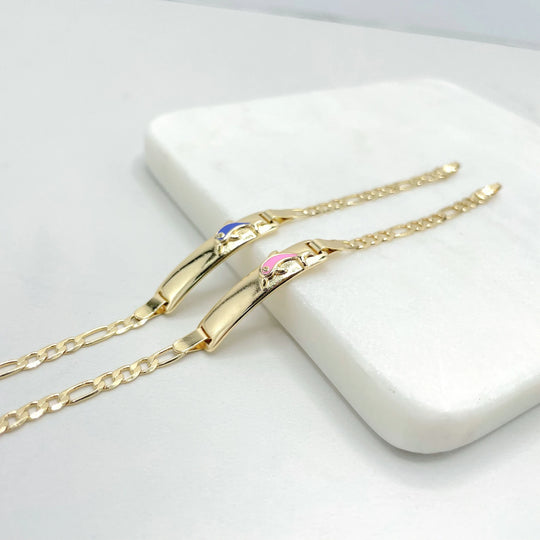 18k Gold Filled Figaro Link  in ID Kids Children Bracelet