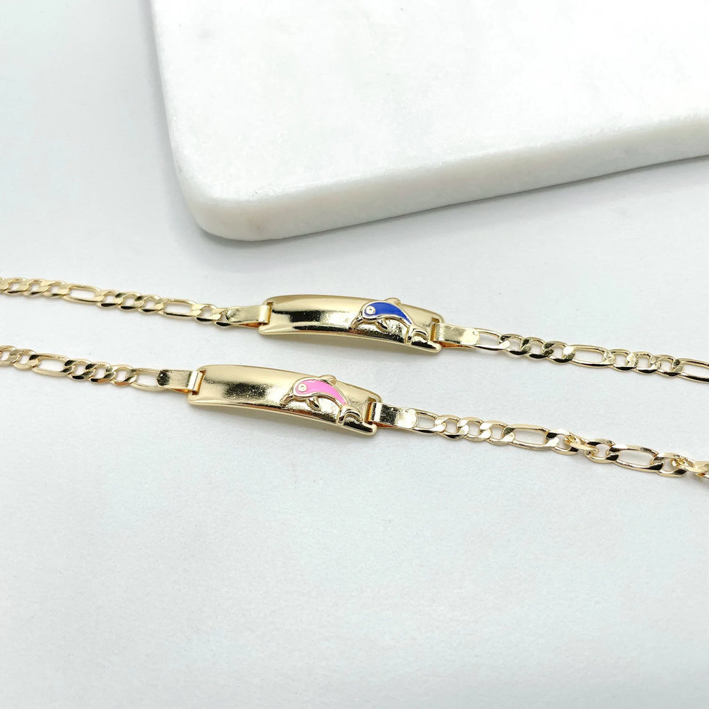 18k Gold Filled Figaro Link  in ID Kids Children Bracelet