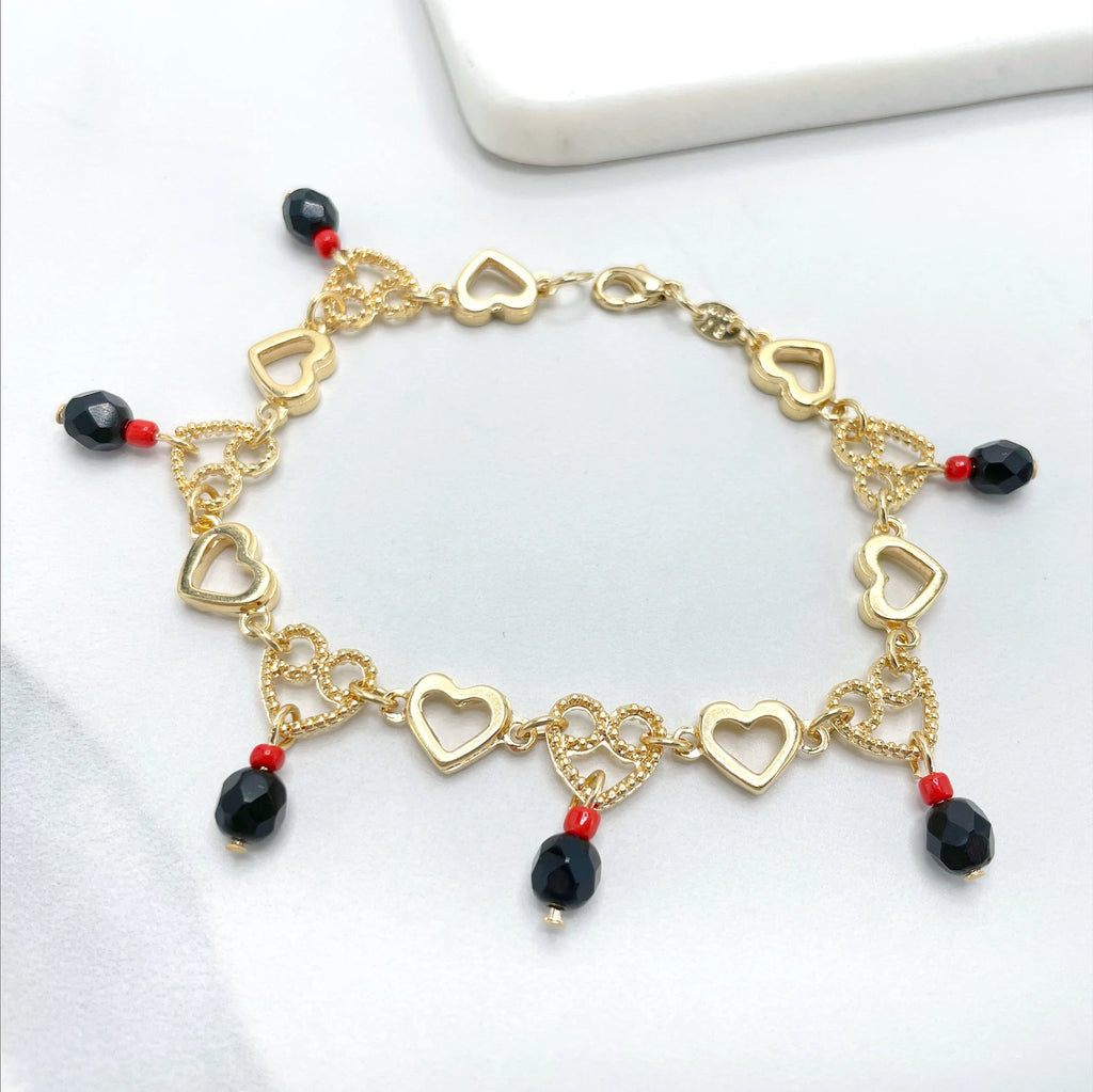 18k Gold Filled Simulated Azabache Beads Bracelet