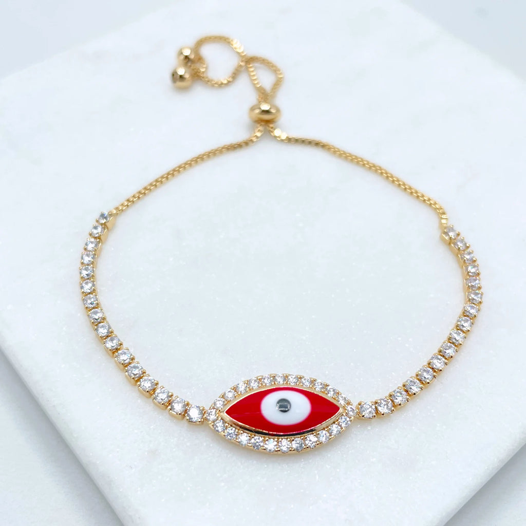 18k Gold Filled Red Evil Eye Adjustable Bracelet