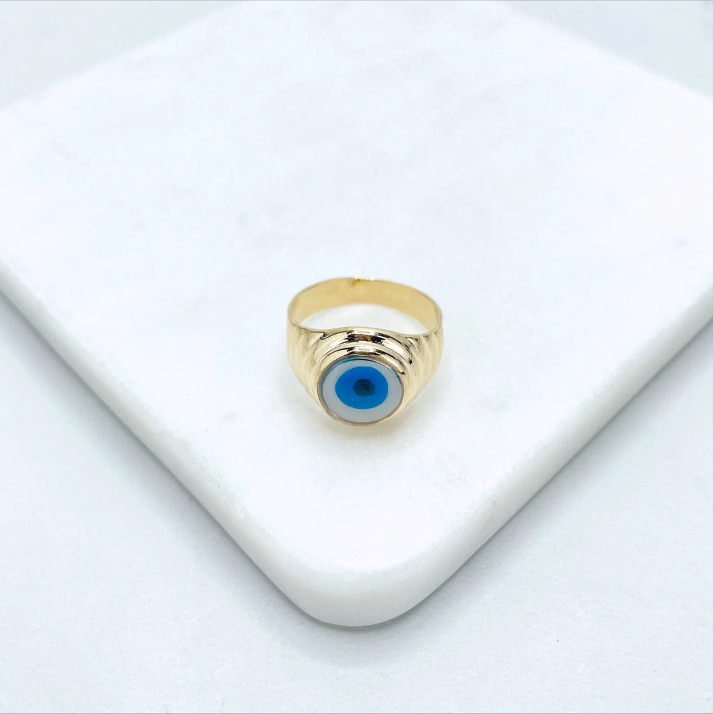 18k Gold Filled Blue Greek Evil Eye Ring
