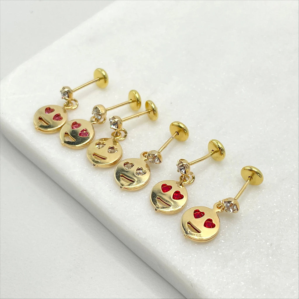 18k Gold Filled with CZ IN LOVE Face Dangle Earrings