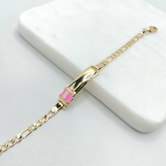 18k Gold Filled Figaro Link ID Kids Children Bracelet