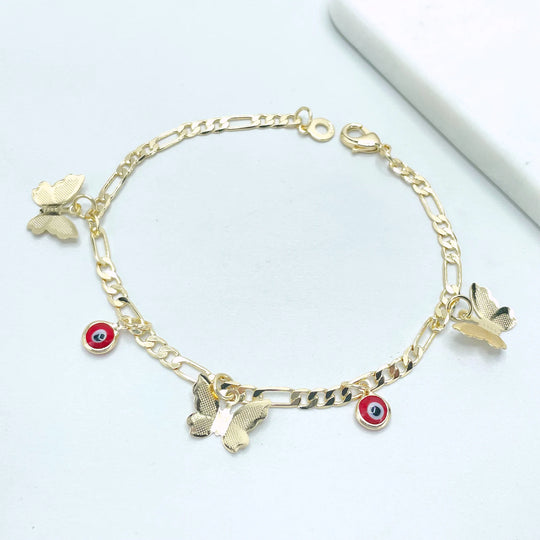 18k Gold Filled Red Evil Eyes & Butterflies Set