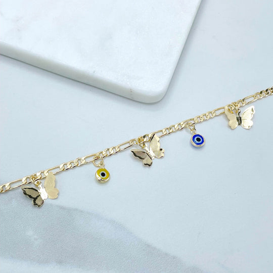 18k Gold Filled Colored Evil Eyes & Butterflies Set