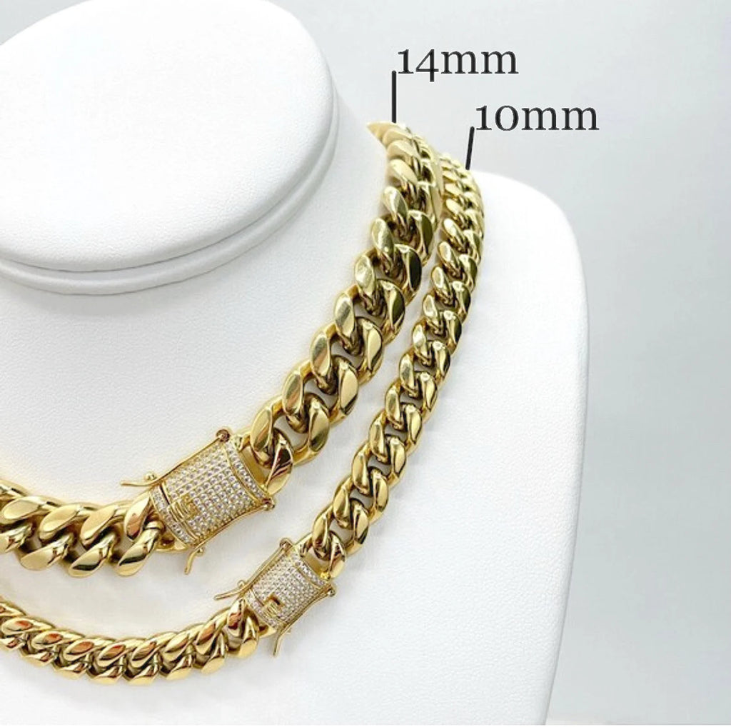 14k Gold Filled 10mm or 14mm Cuban Link Chain with Micro CZ