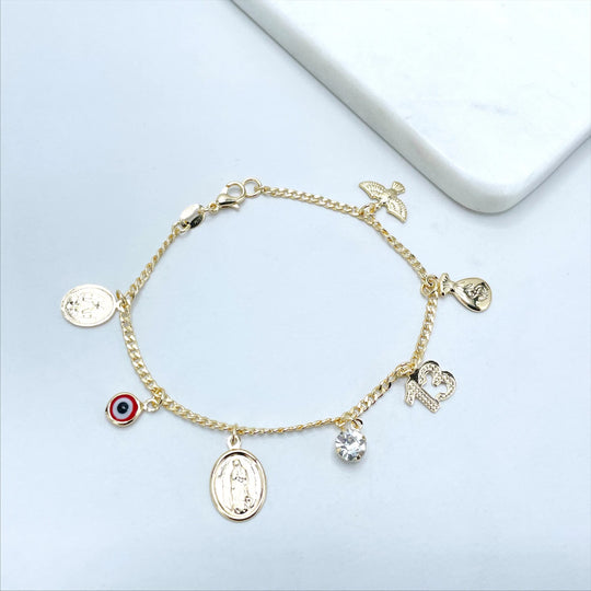 18k Gold Filled Red Evil Eyes Virgins Bracelet