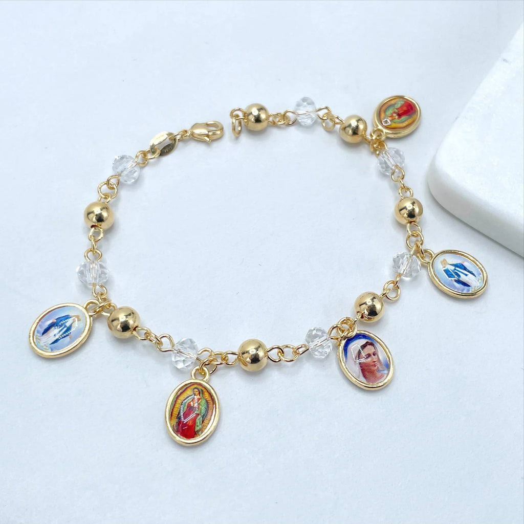 18k Gold Filled with Gold & Clear Beads Virgins Religious Bracelet