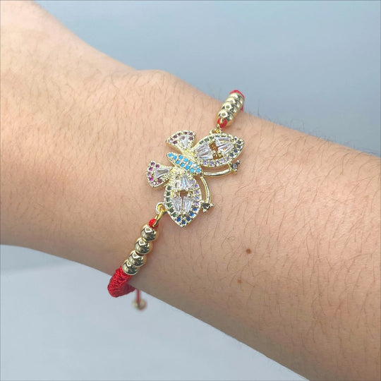 18k Gold Filled Red Butterfly Adjustable Bracelet