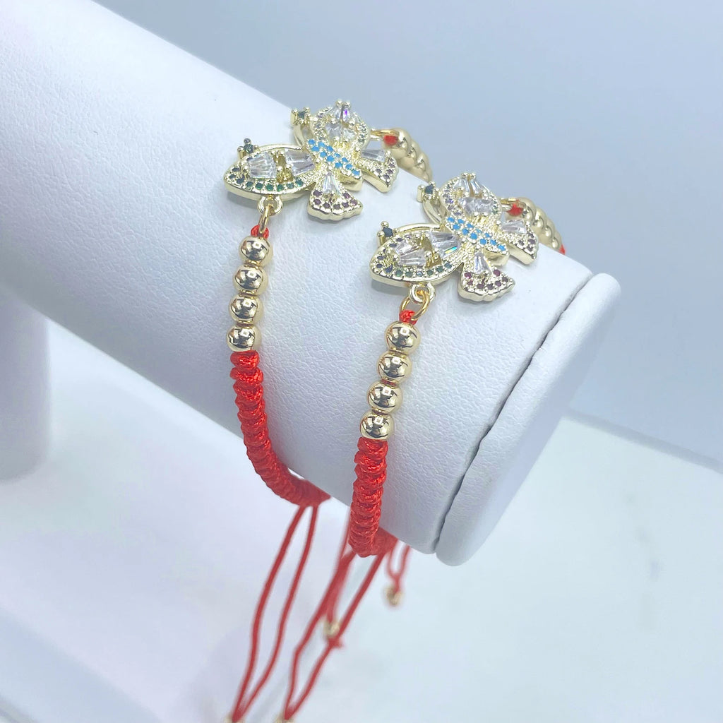 18k Gold Filled Red Butterfly Adjustable Bracelet