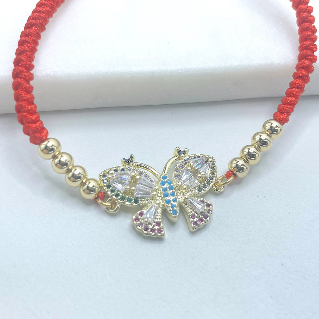 18k Gold Filled Red Butterfly Adjustable Bracelet