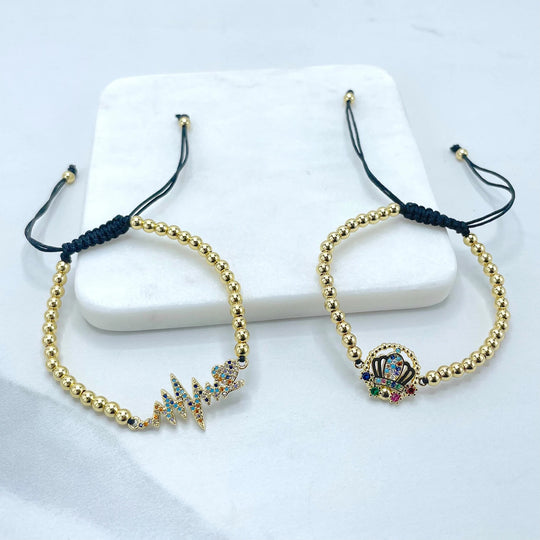 18k Gold Filled Handmade Heartbeat or Crown Bracelet