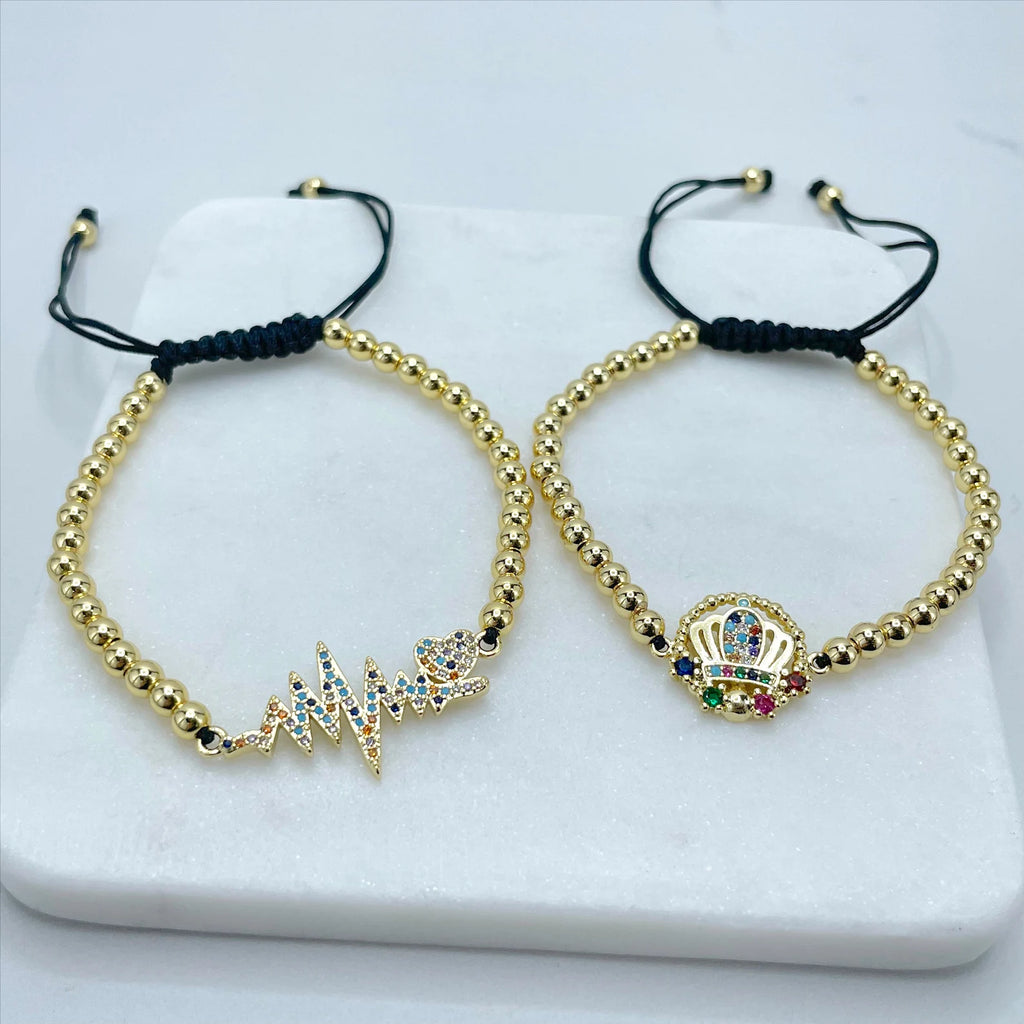 18k Gold Filled Handmade Heartbeat or Crown Bracelet