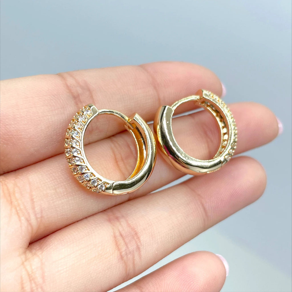 18k Gold Filled Micro Cubic Zirconia Huggie Hoops Earrings