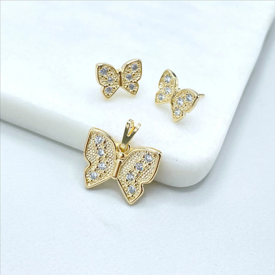 18k Gold Filled Cubic Zirconia Butterfly Pendant and Earrings Set