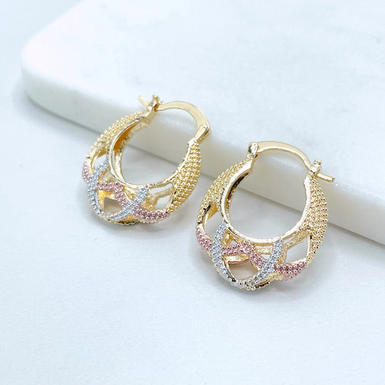 18k Gold Filled Tree Tone 22mm Basket Hoop Earrings