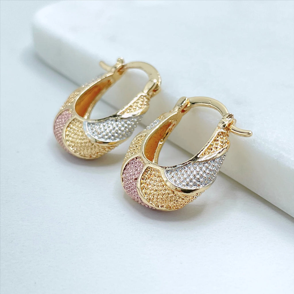 18k Gold Filled Tree Tone Tree Color Texturized 18mm Basket Hoop Earrings, 7mm Thickness