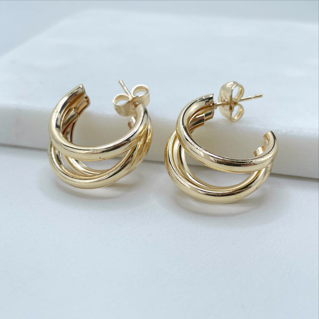 18k Gold Filled Triple Tubular C-Hoop Earrings