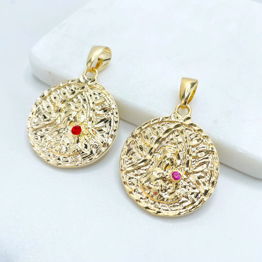 18k Gold Filled Santa Barbara Red or Pink Stone Pendant