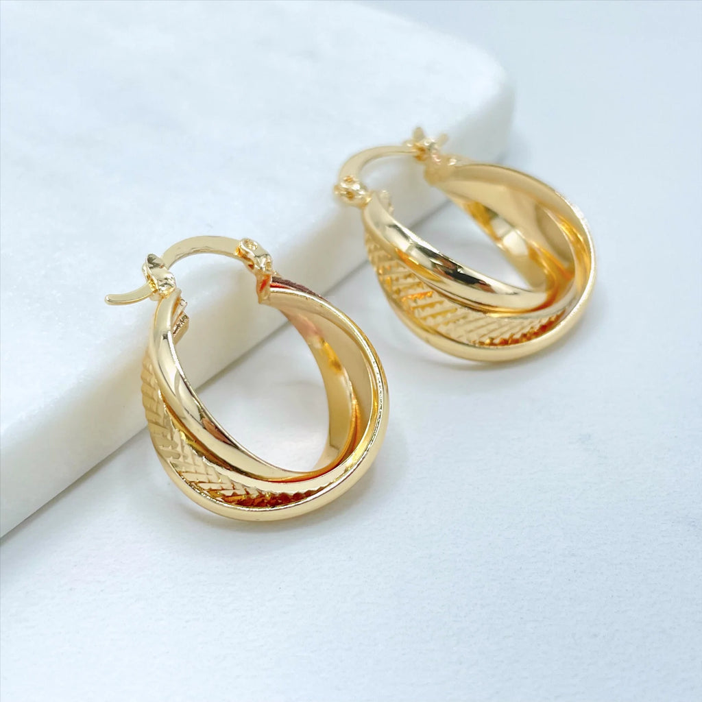 18k Gold Filled Braided Twisted Texturized Basket Hoop Earrings