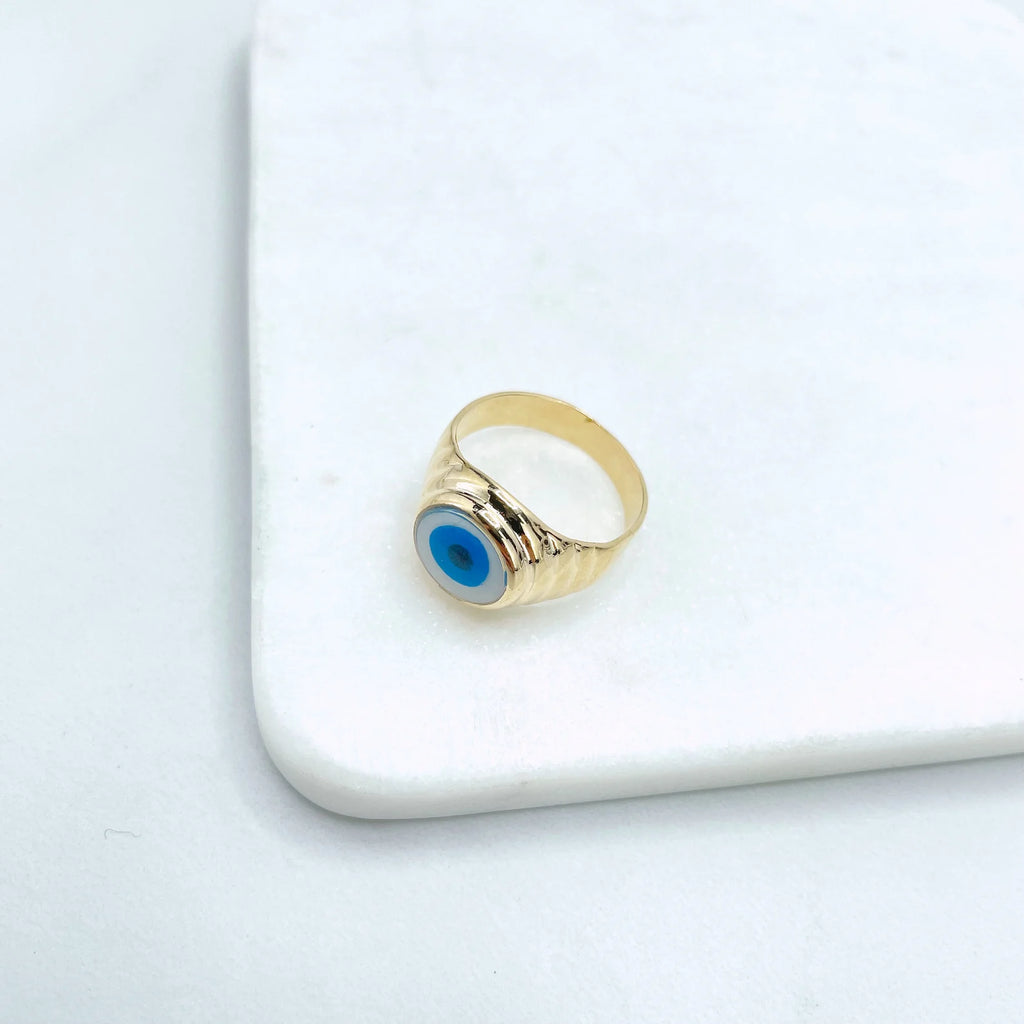 18k Gold Filled Blue Greek Evil Eye Ring
