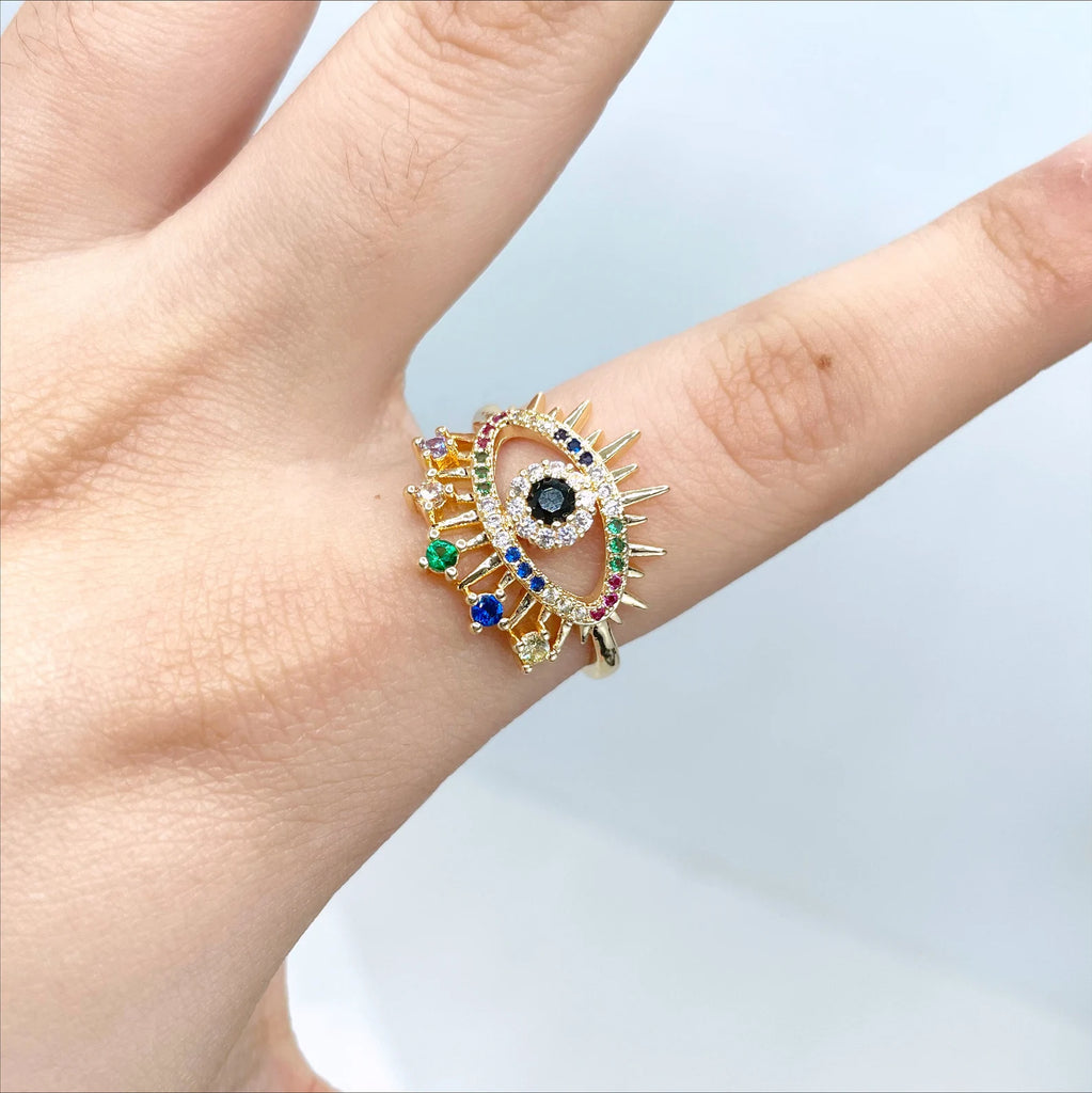 18k Gold Filled Colored Micro Cubic Zirconia Evil Eye Ring