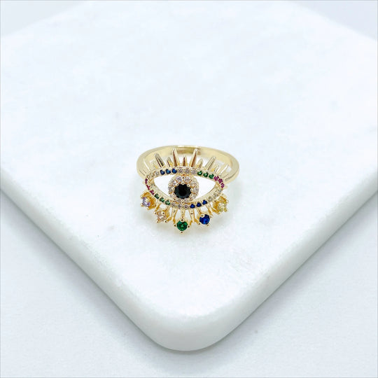 18k Gold Filled Colored Micro Cubic Zirconia Evil Eye Ring