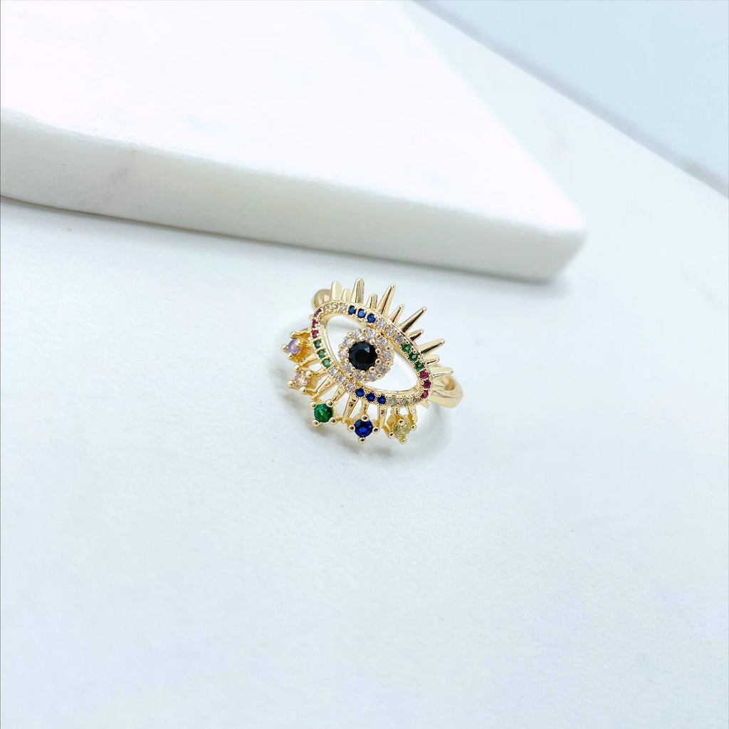 18k Gold Filled Colored Micro Cubic Zirconia Evil Eye Ring